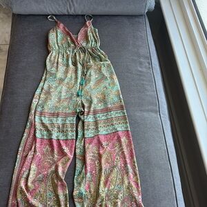 Silk Jumpsuit in Pink and Green